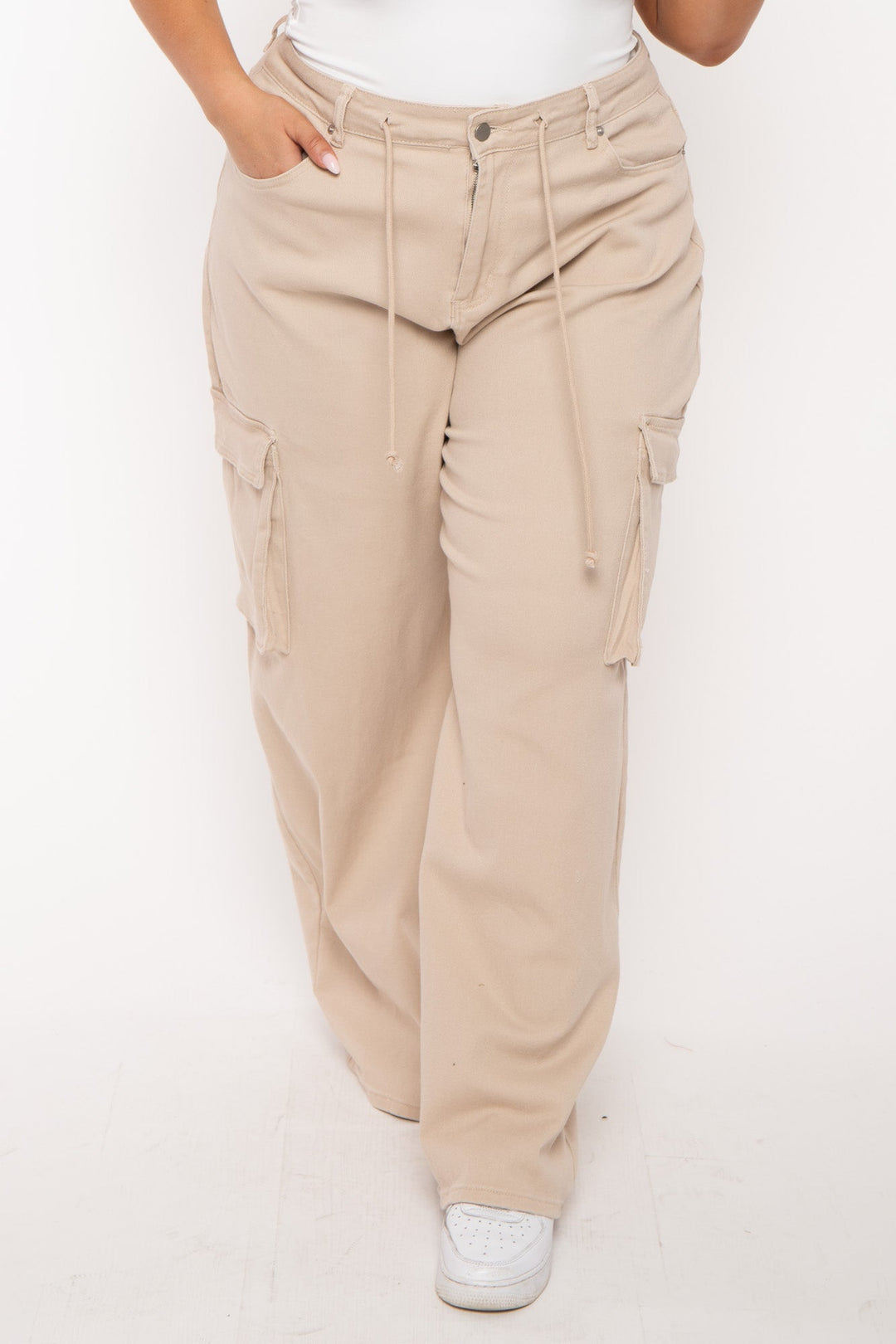 American Bazi Bottoms Plus Size  Draw String  Cargo  Pants - Tan