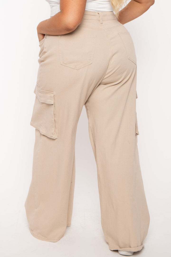 American Bazi Bottoms Plus Size  Draw String  Cargo  Pants - Tan