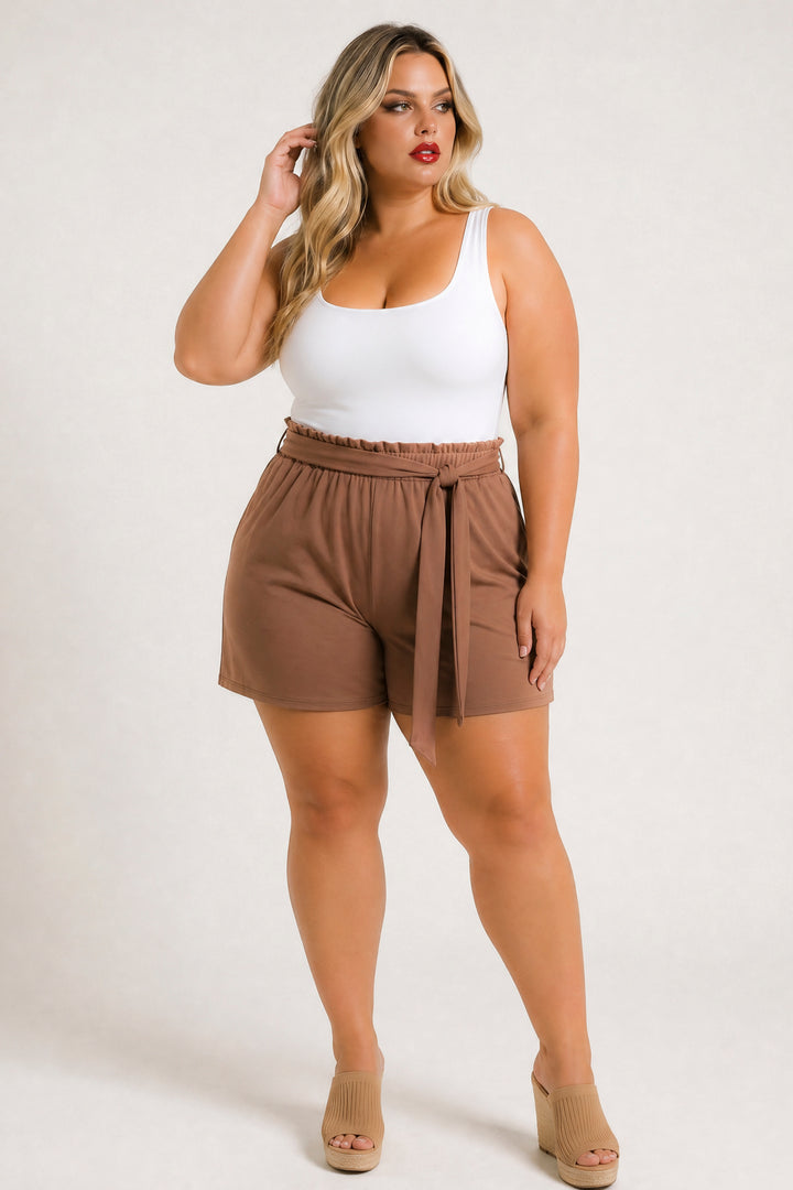 Curvy Sense Inc. Bottoms Plus Size Effortless Comfort Shorts - Brown