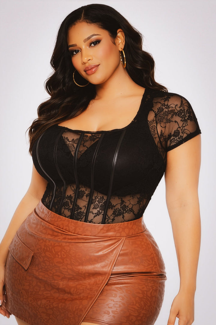 Curvy Sense Inc. Bottoms Plus Size Ena Vegan Leather Skort- Brown
