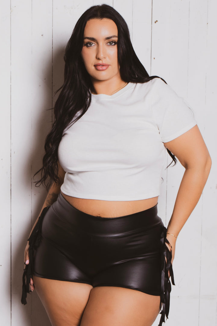 D ROCK Bottoms Plus Size Faux Leather Fringe  Shorts - Black