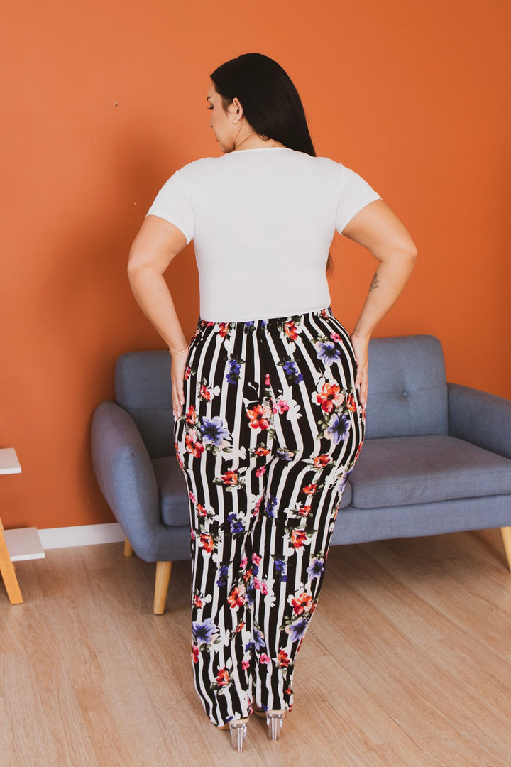 Ambiance Bottoms Plus Size Floral Print Wide-Leg Pants - Black