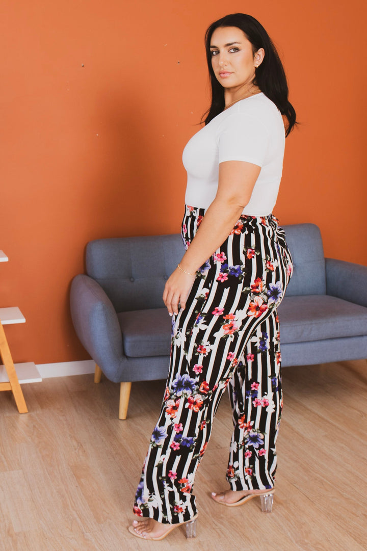 Ambiance Bottoms Plus Size Floral Print Wide-Leg Pants - Black