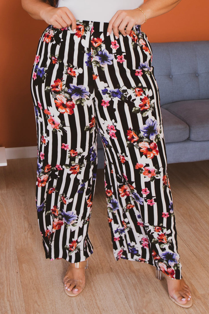 Ambiance Bottoms Plus Size Floral Print Wide-Leg Pants - Black