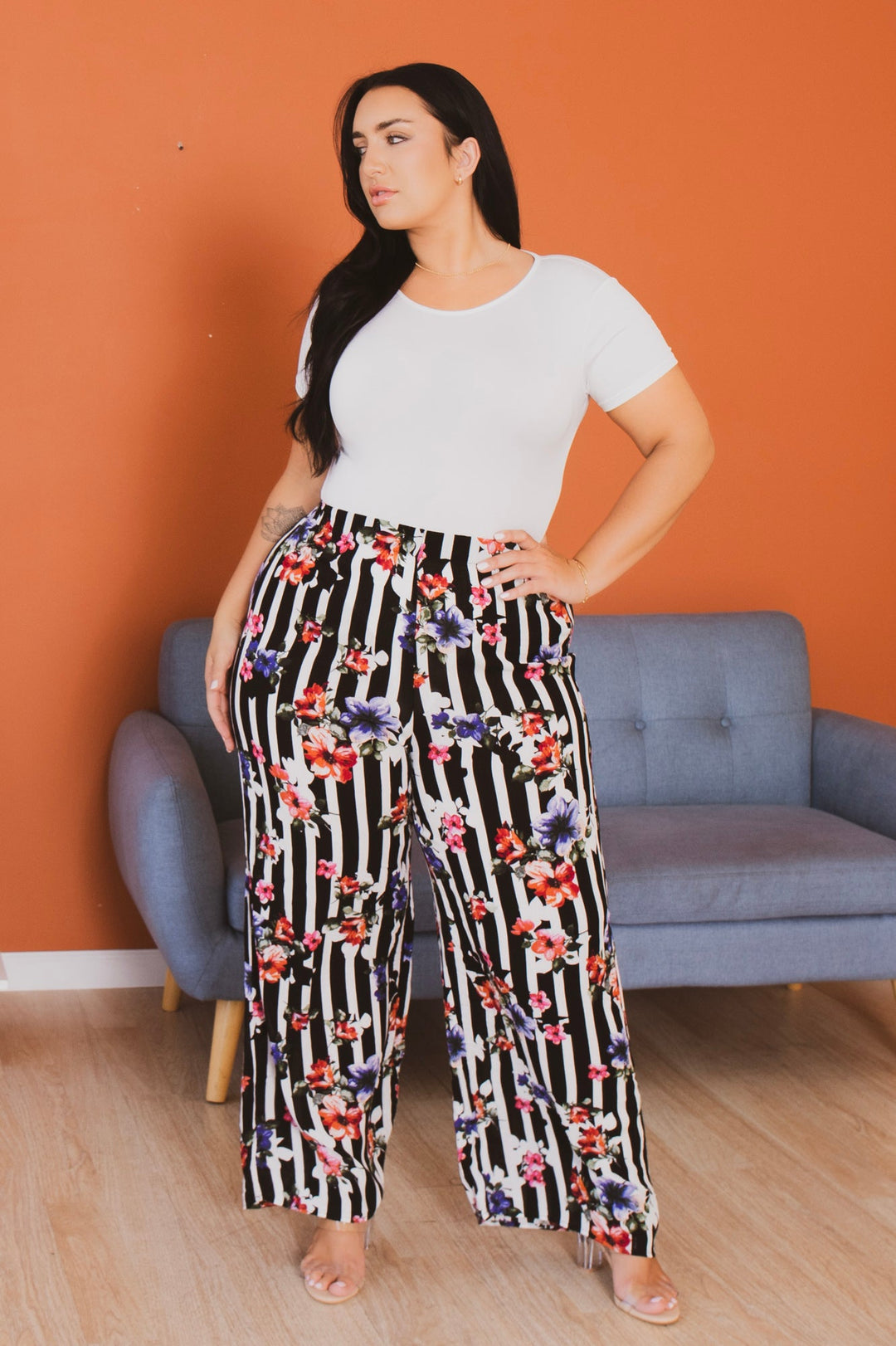 Ambiance Bottoms Plus Size Floral Print Wide-Leg Pants - Black