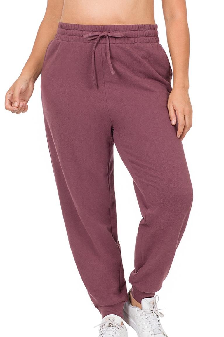 ZENANA Bottoms Plus Size French terry Jogger - Eggplant