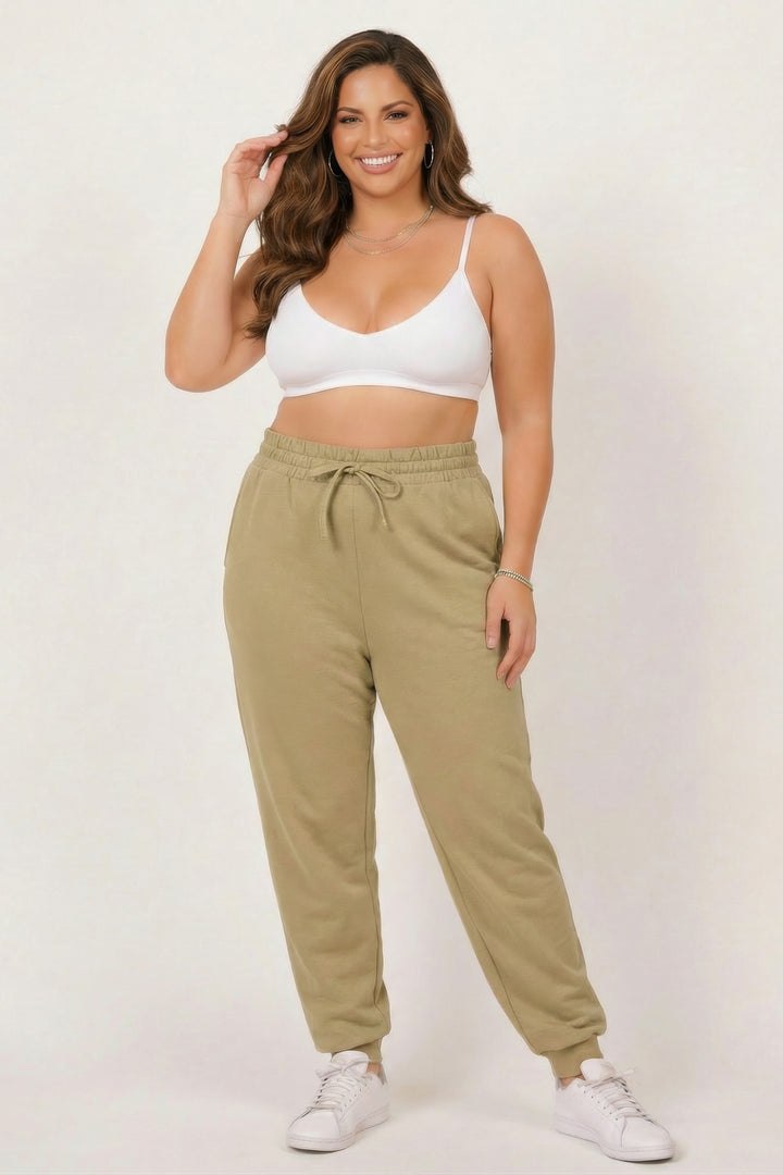 ZENANA Bottoms Plus Size French Terry Jogger - Khaki