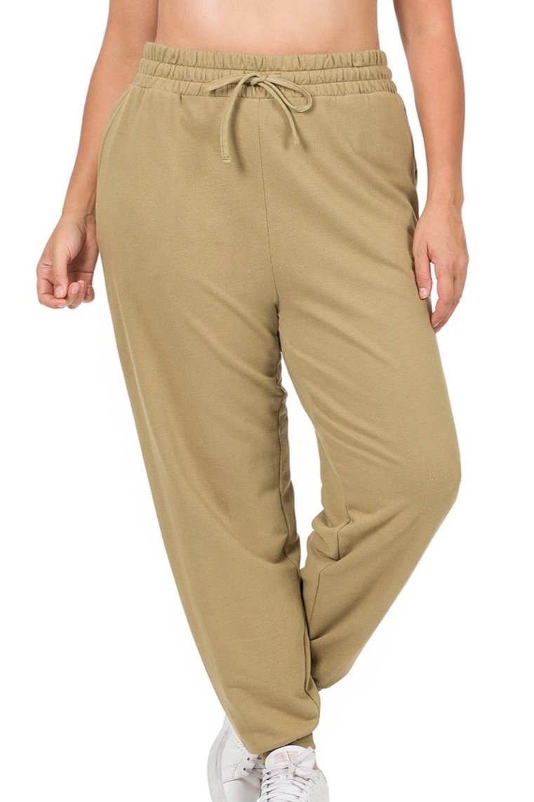 ZENANA Bottoms Plus Size French terry Jogger - Khaki