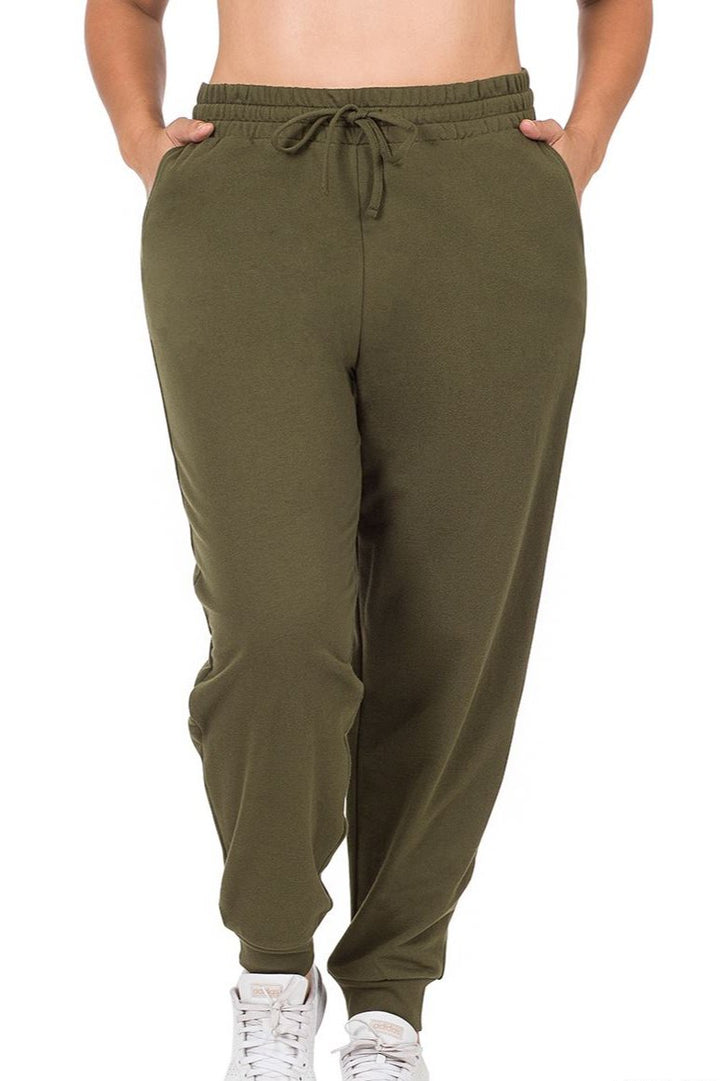 ZENANA Bottoms Plus Size French terry Jogger - Olive