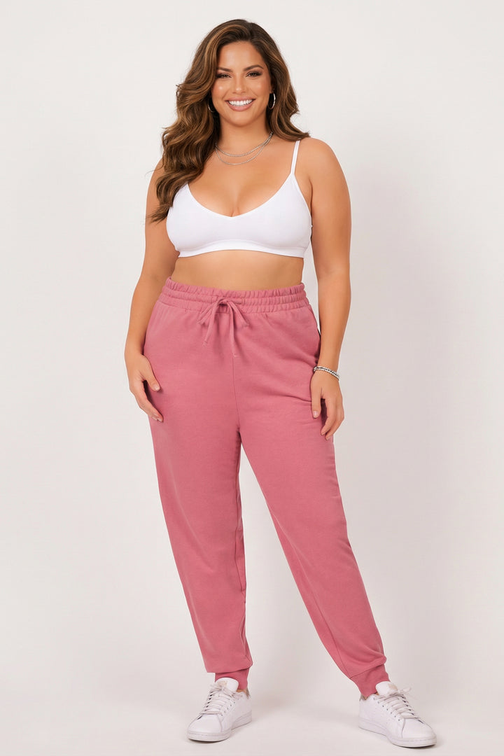 ZENANA Bottoms Plus Size French Terry Jogger - Rose
