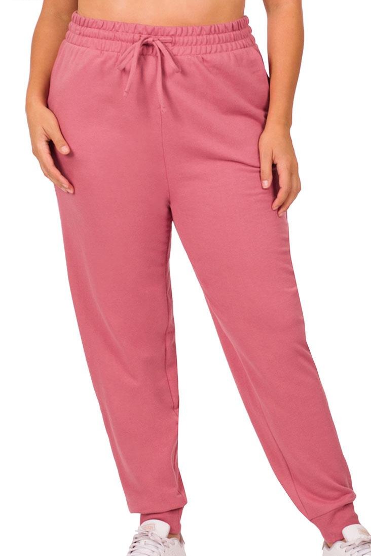 ZENANA Bottoms Plus Size French terry Jogger - Rose