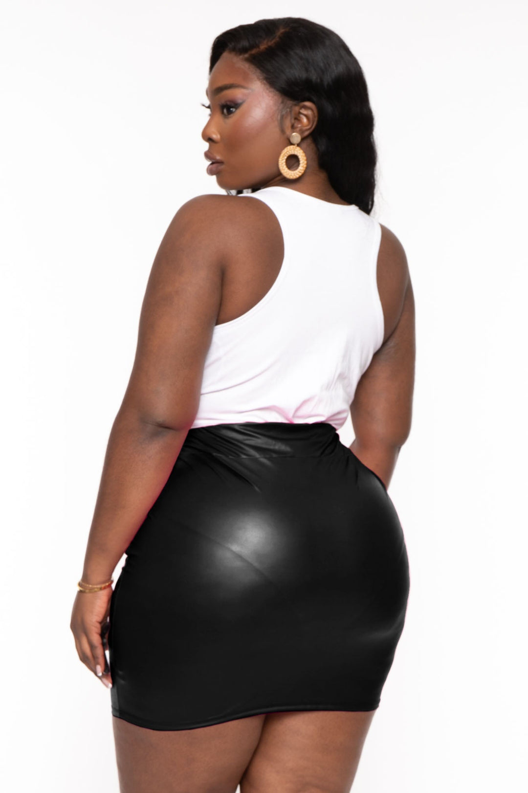 Women\'s Plus Size Gena Faux Leather Mini Skirt - Black - Curvy Sense