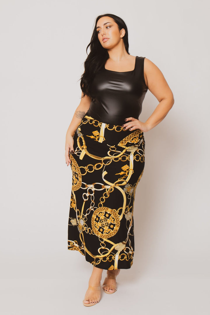 Moa Collection Bottoms Plus Size  Gianna Chain Print Skirt - Black