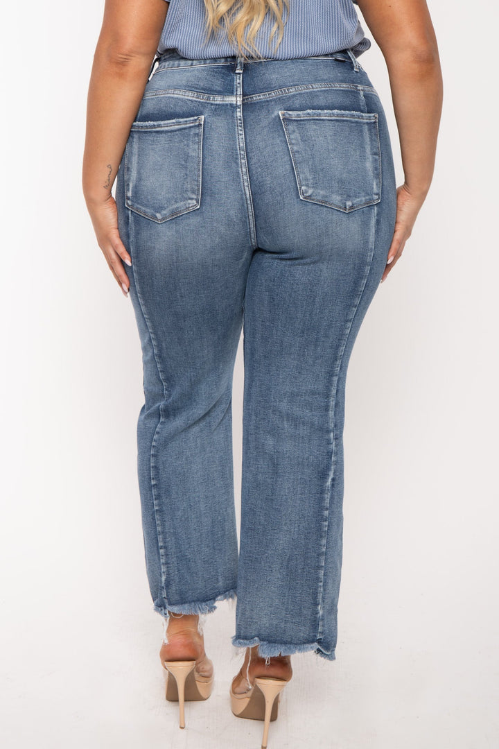 Risen Bottoms Plus Size  High Rise Flare Denim Pants - Blue