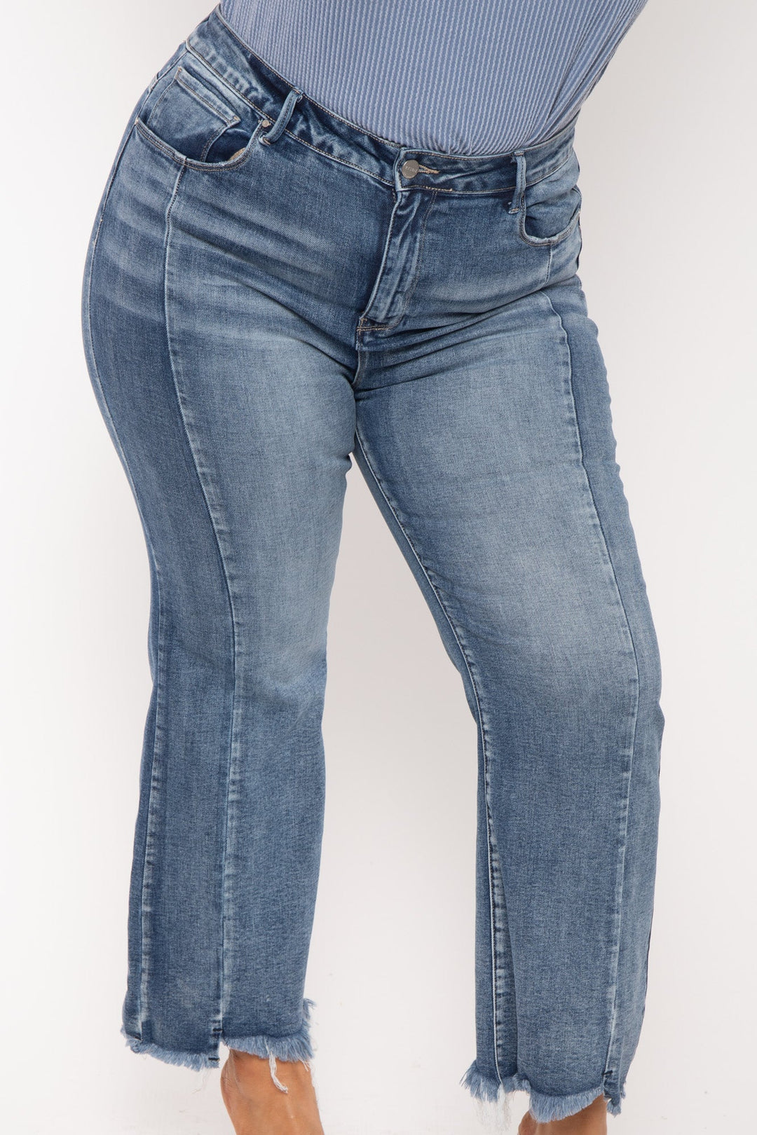 Risen Bottoms Plus Size  High Rise Flare Denim Pants - Blue