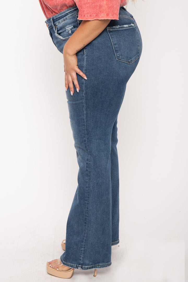 Risen Bottoms Plus Size  High Rise Straight Denim Pants - Blue