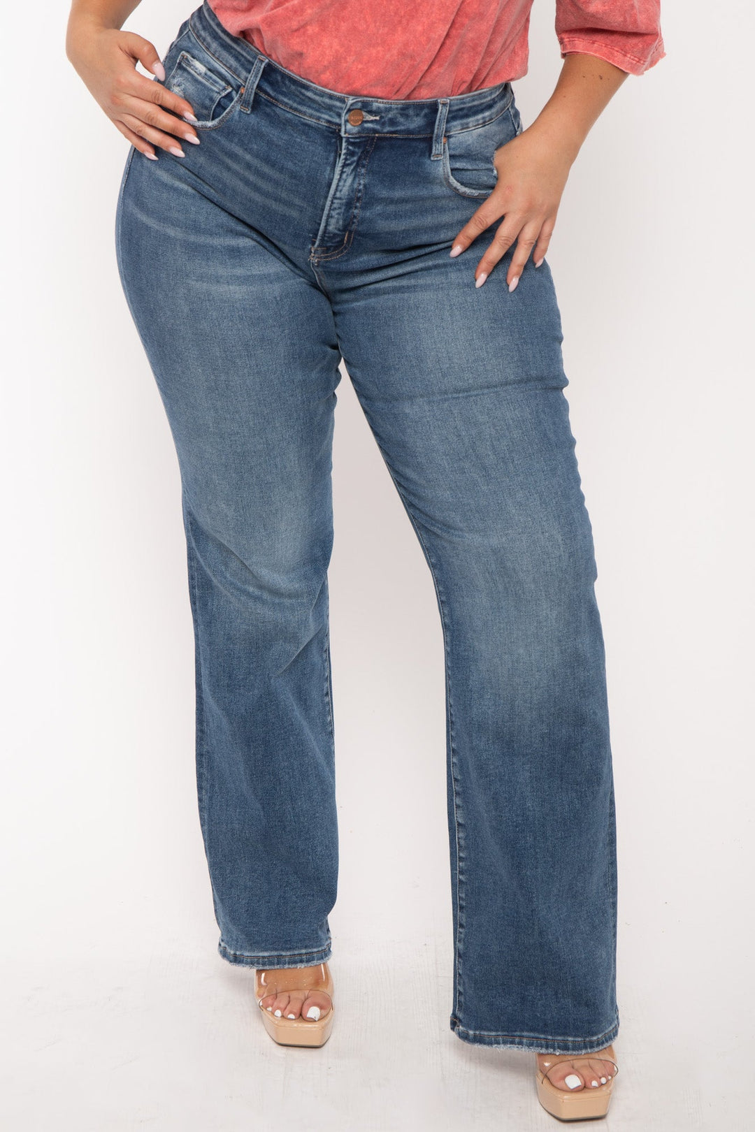 Risen Bottoms Plus Size  High Rise Straight Denim Pants - Blue