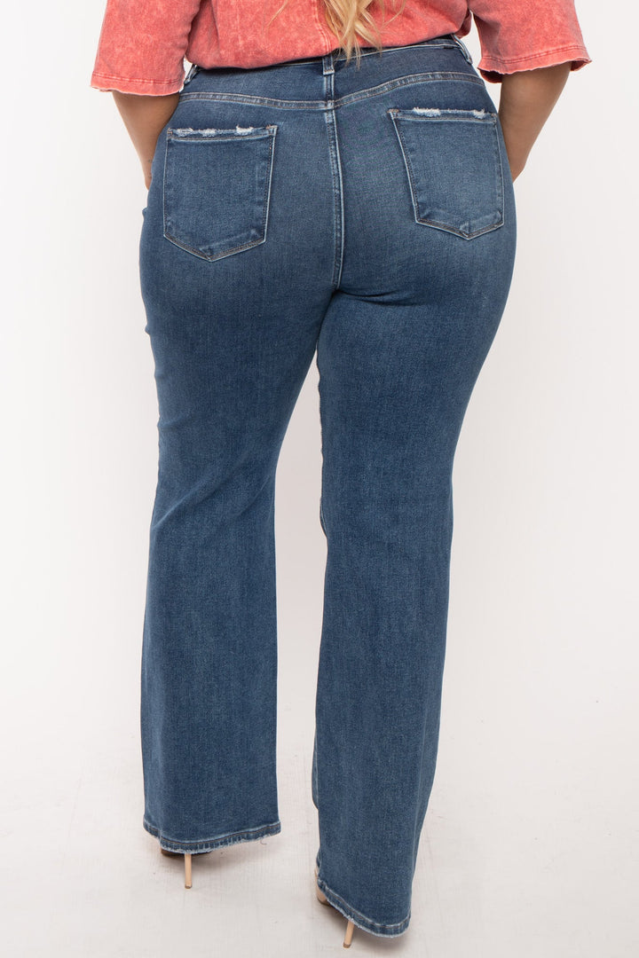 Risen Bottoms Plus Size  High Rise Straight Denim Pants - Blue