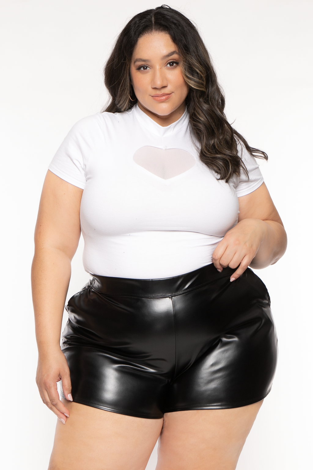 Plus size high waisted leather shorts discount