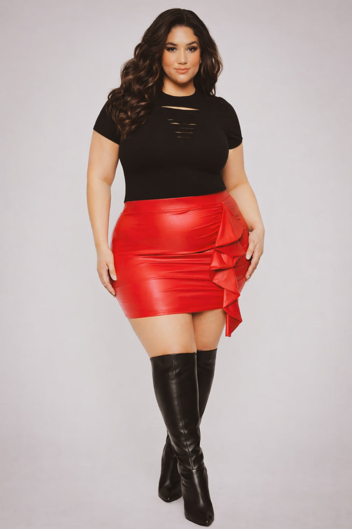 Curvy Sense Inc. Bottoms Plus Size Kady Faux Leather Mini Skirt - Red