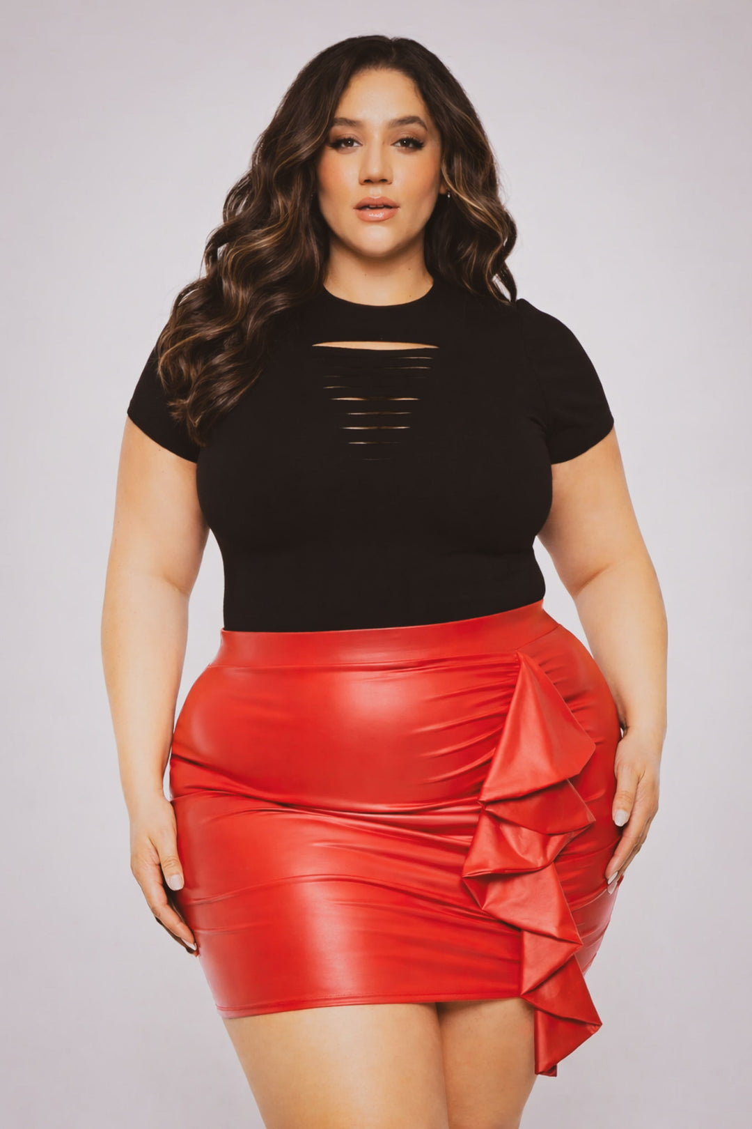 Curvy Sense Inc. Bottoms Plus Size Kady Faux Leather Mini Skirt - Red