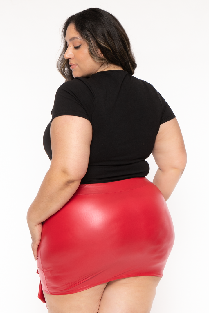 Curvy Sense Bottoms Plus Size Kady Faux Leather Mini Skirt - Red