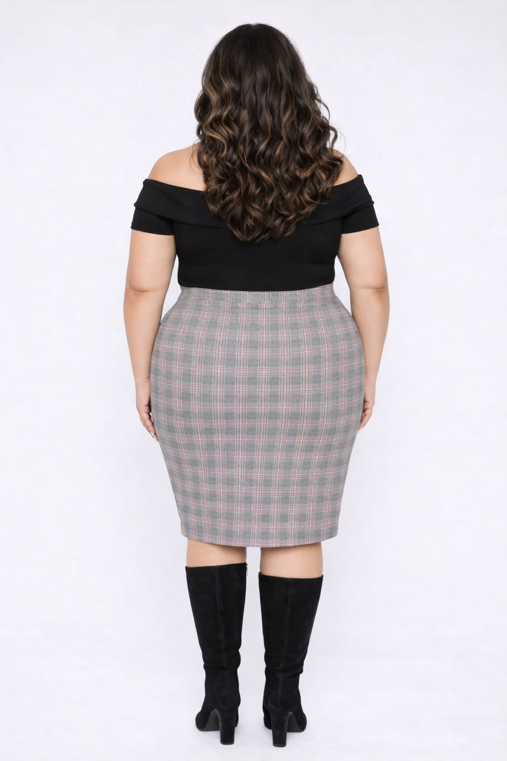 Curvy Sense Inc. Bottoms Plus Size Karalline Plaid Midi Skirt-Multi