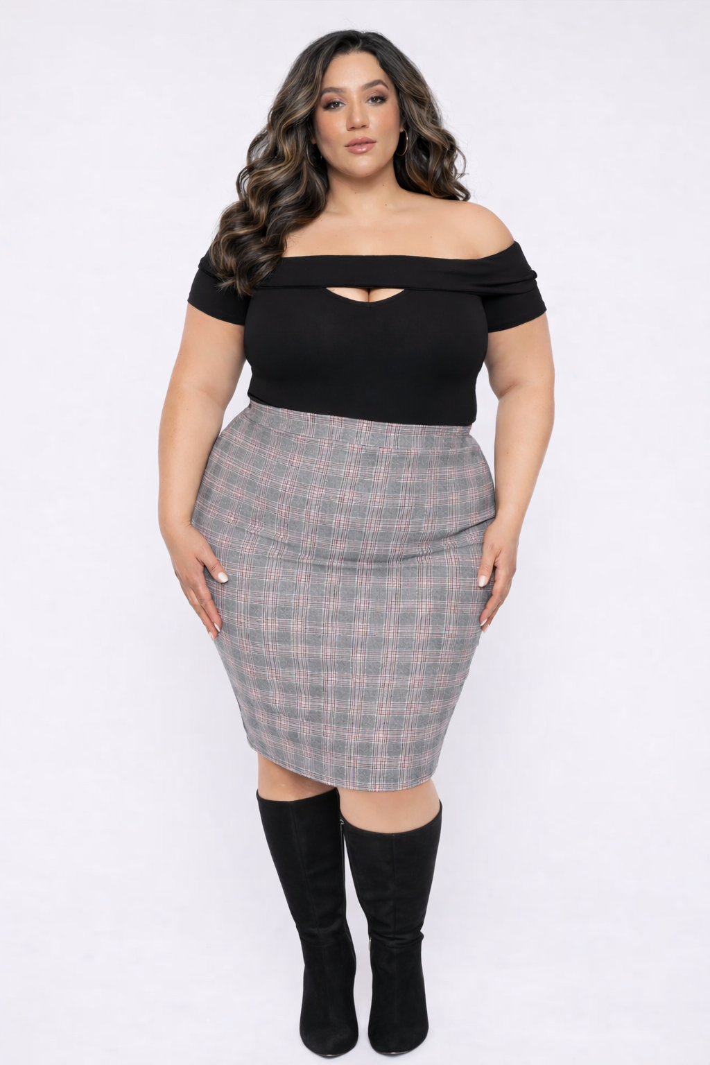 Curvy Sense Inc. Bottoms Plus Size Karalline Plaid Midi Skirt-Multi