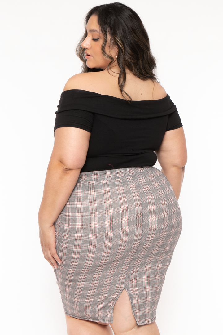 Curvy Sense Bottoms Plus Size Karalline Plaid Midi Skirt-Multi