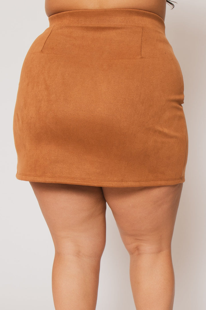 Blue Leopard Bottoms Plus Size  Kendra Faux Suede Mini Skirt - Camel