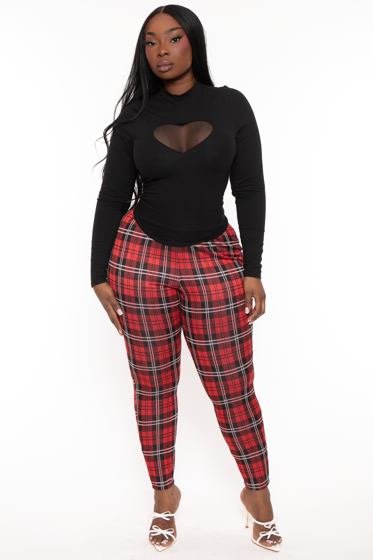 Women s Plus Size Lanney Plaid Leggings Red Curvy Sense