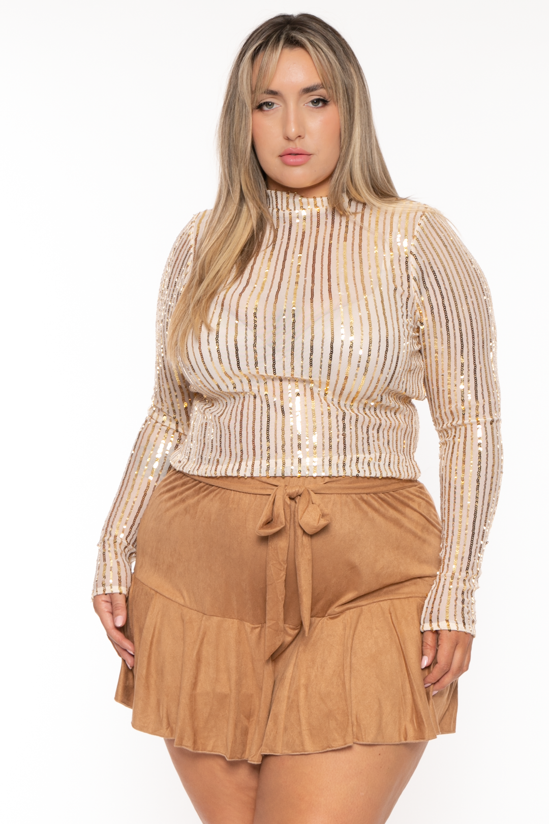 GEE GEE Bottoms Plus Size Leanly  Suede Skort - Camel