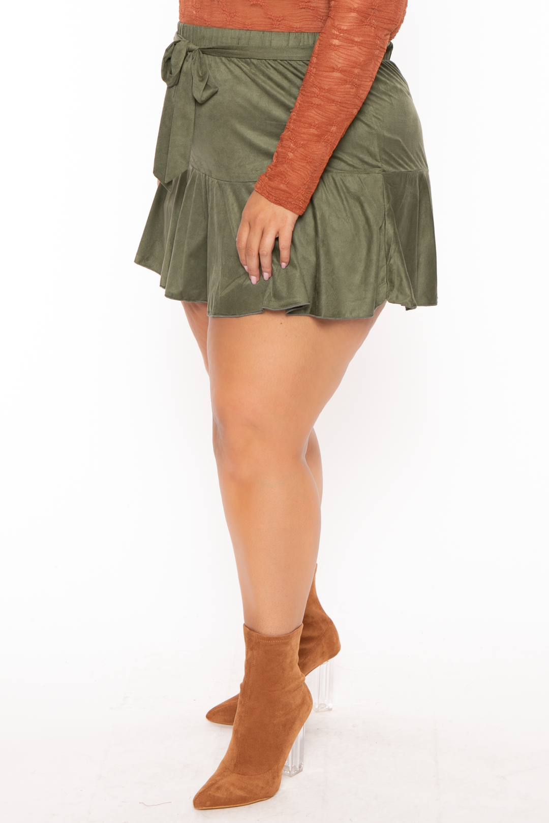 GEE GEE Bottoms Plus Size Leanly  Suede Skort - Olive