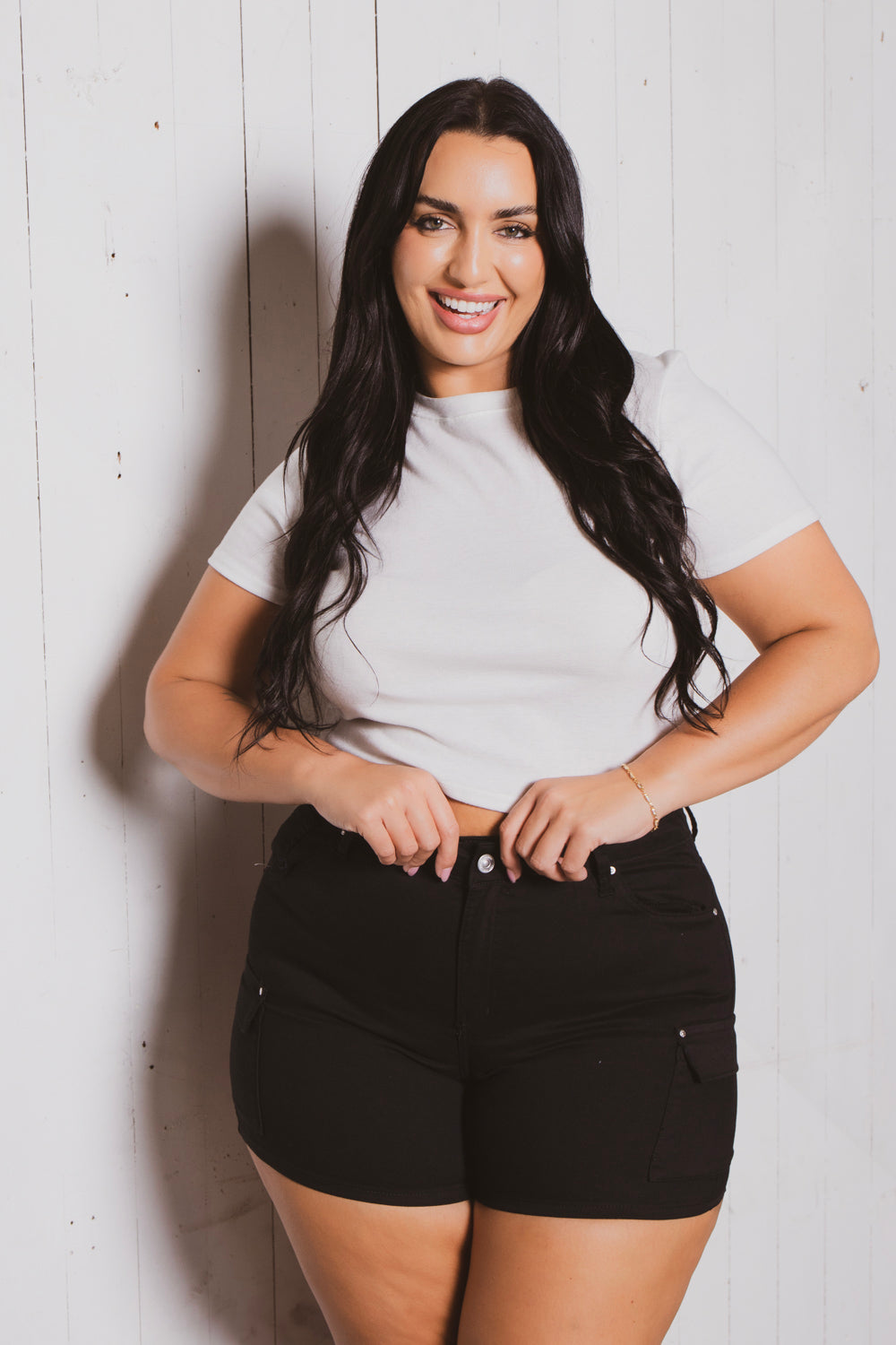 Wax Jean Bottoms Plus Size Lena Cargo Short - Black