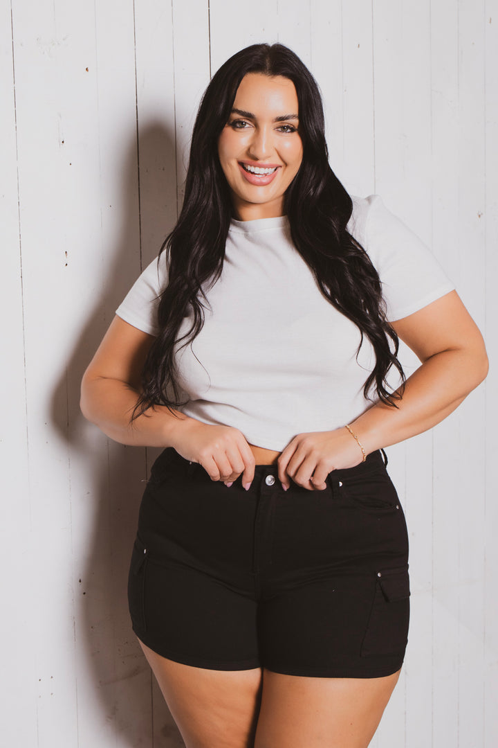 Wax Jean Bottoms Plus Size Lena Cargo Short - Black