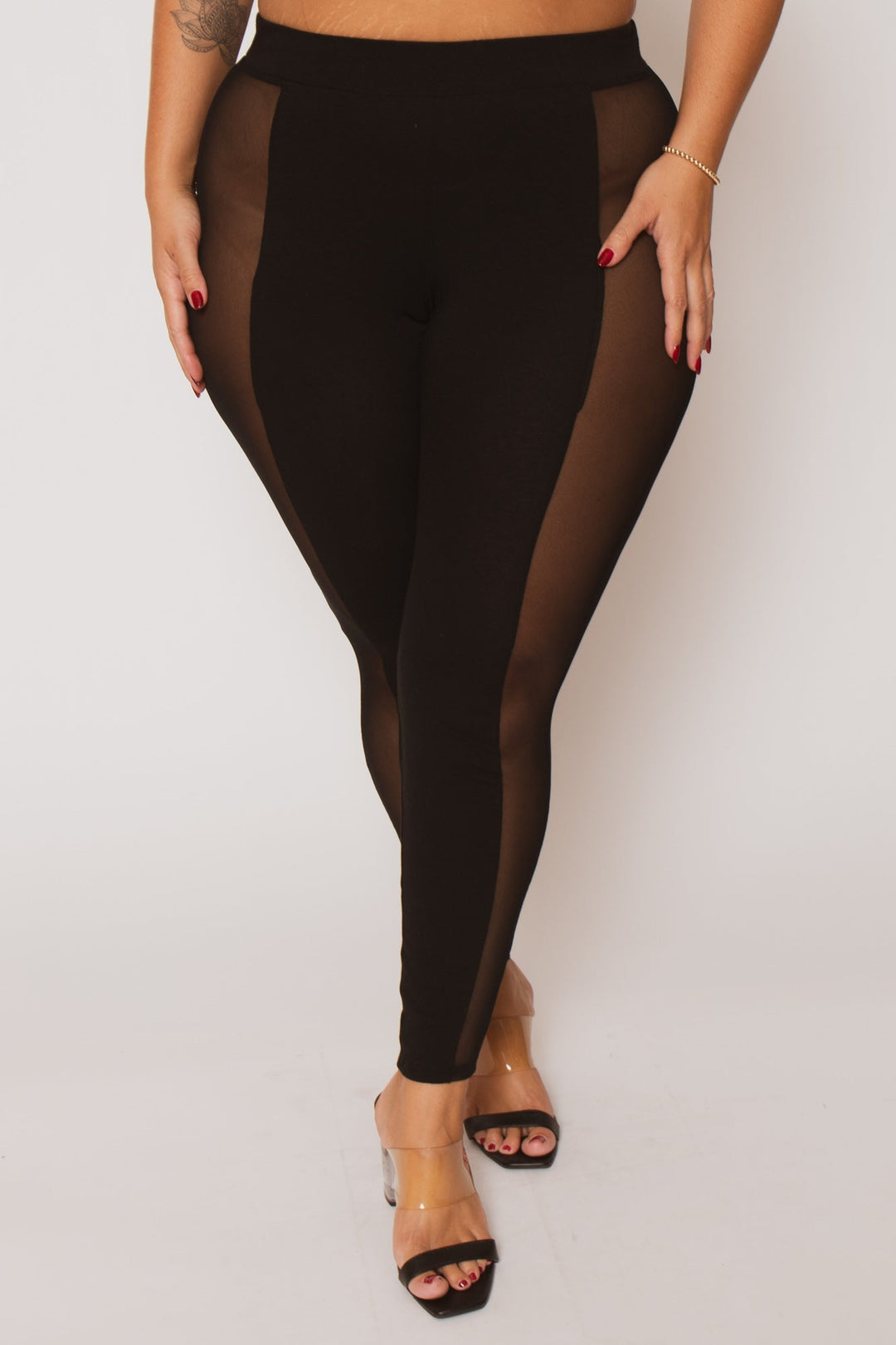 Curvy Sense Bottoms Plus Size Leylani High Waist Mesh Leggings - Black