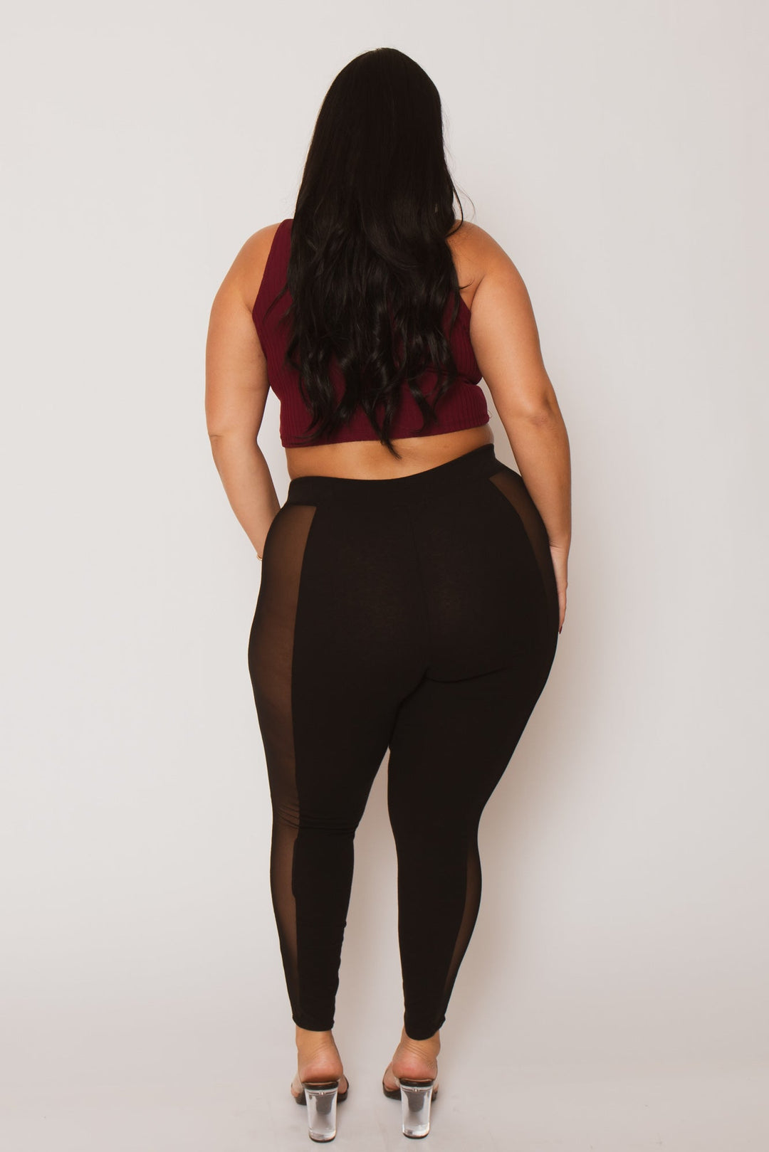 Curvy Sense Bottoms Plus Size Leylani High Waist Mesh Leggings - Black
