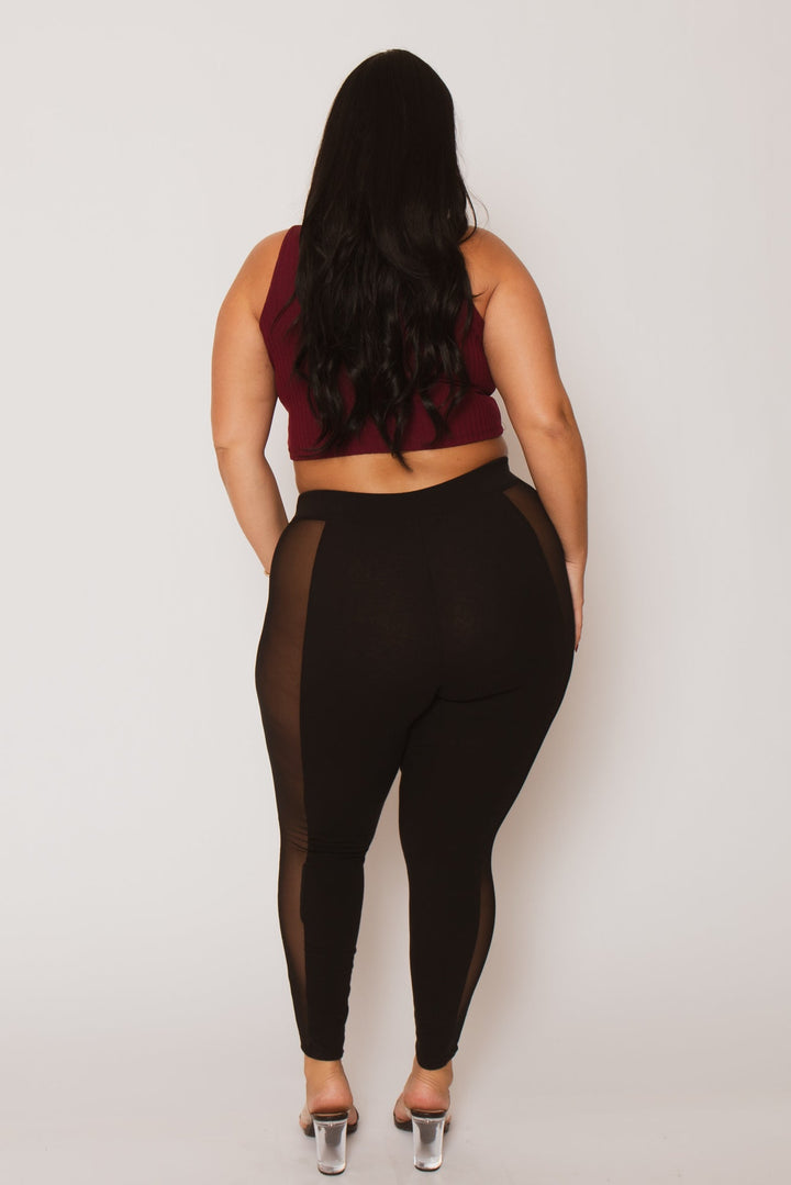 Curvy Sense Bottoms Plus Size Leylani High Waist Mesh Leggings - Black