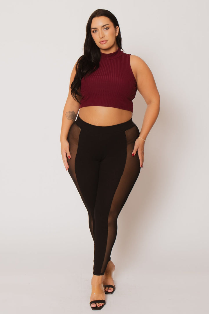 Curvy Sense Bottoms Plus Size Leylani High Waist Mesh Leggings - Black