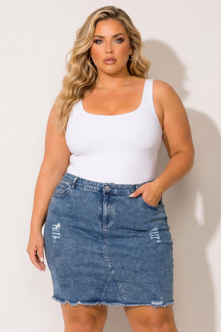 Style Tree Bottoms Plus Size Love Distressed Skirt - Dark  Wash