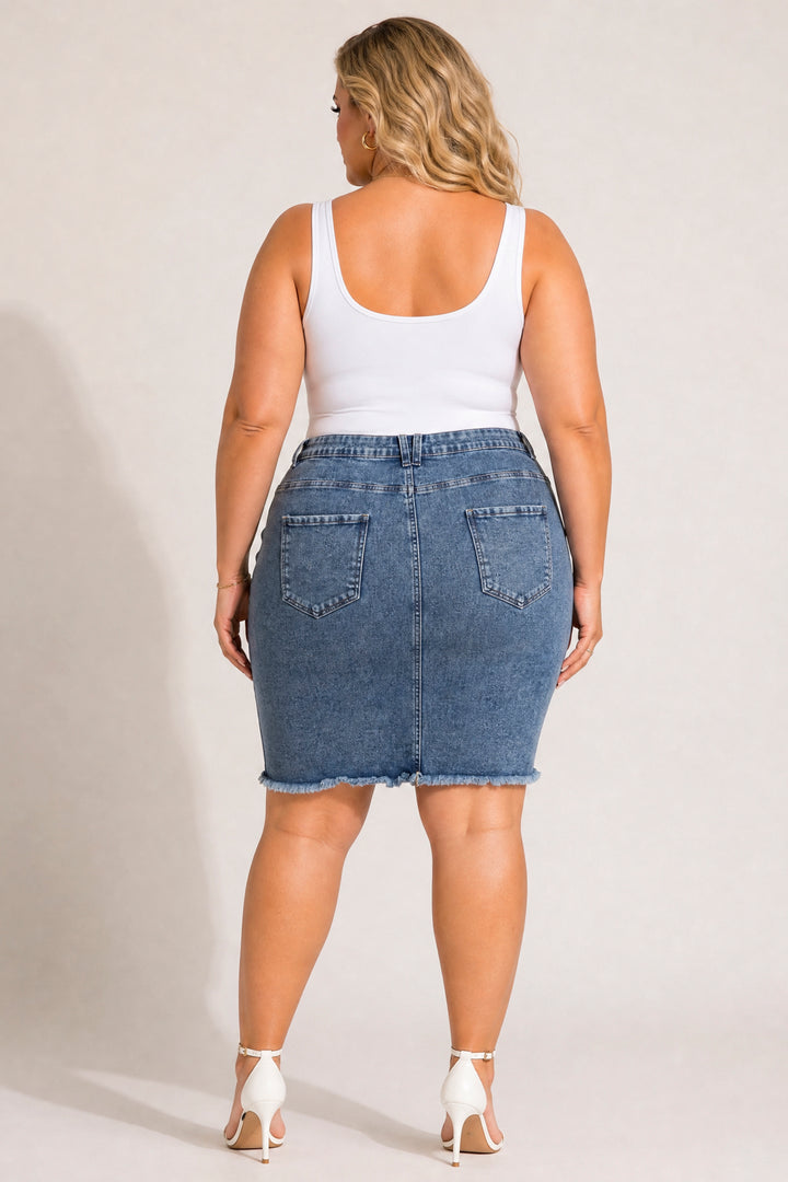 Style Tree Bottoms Plus Size Love Distressed Skirt - Dark  Wash