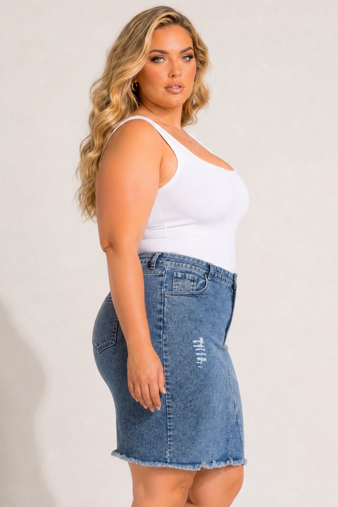 Style Tree Bottoms Plus Size Love Distressed Skirt - Dark  Wash