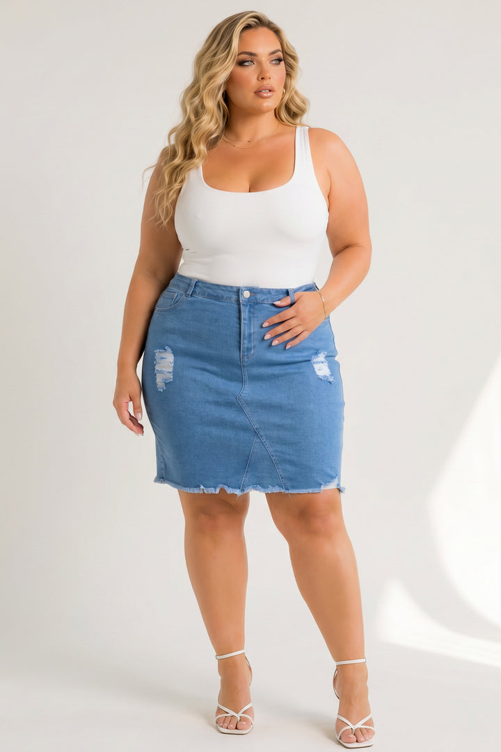 Style Tree Bottoms Plus Size Love Distressed Skirt - Light Wash