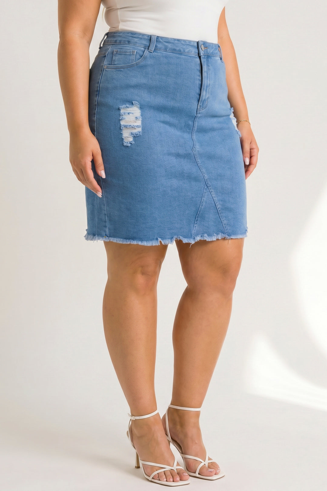Style Tree Bottoms Plus Size Love Distressed Skirt - Light Wash
