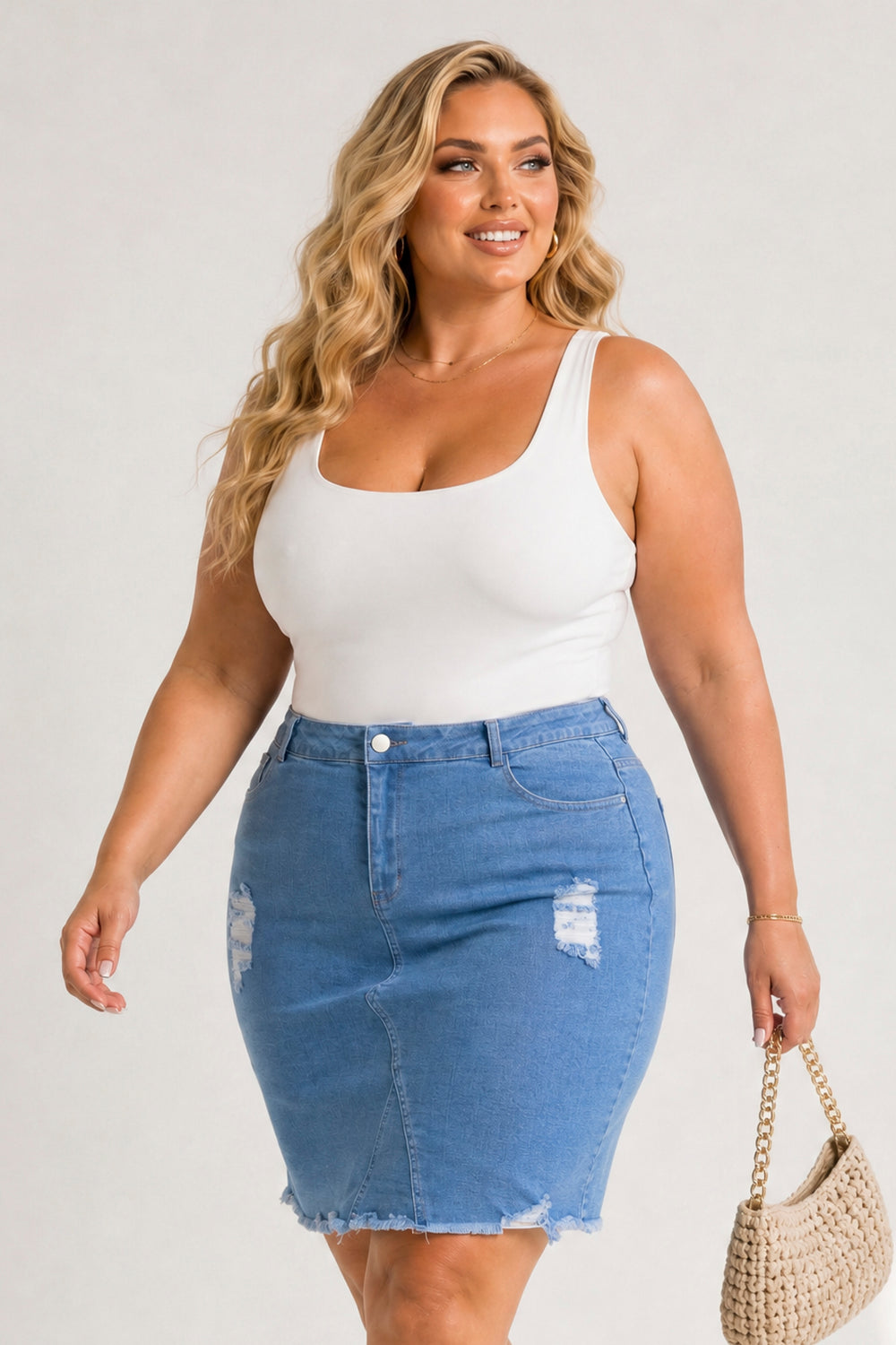 Style Tree Bottoms Plus Size Love Distressed Skirt - Light Wash