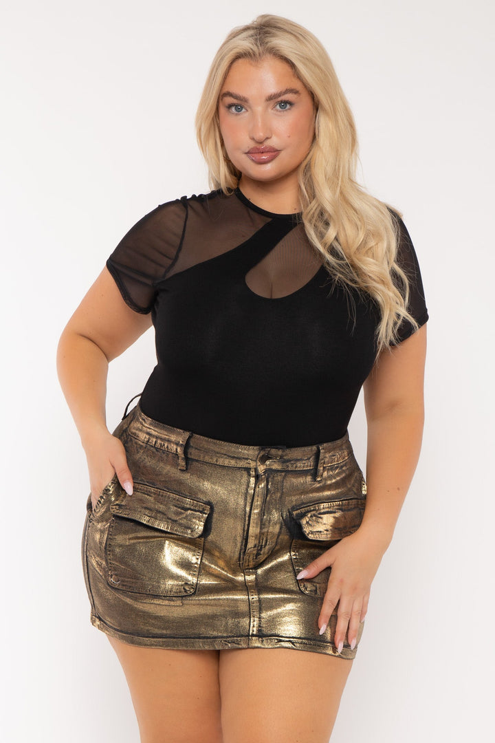 American Bazi Bottoms Plus Size Metallic Mini Skirt   - Gold