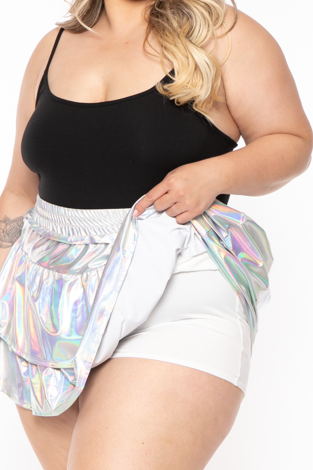 Plus Size Metallic Tiered Mini Skirt - Silver