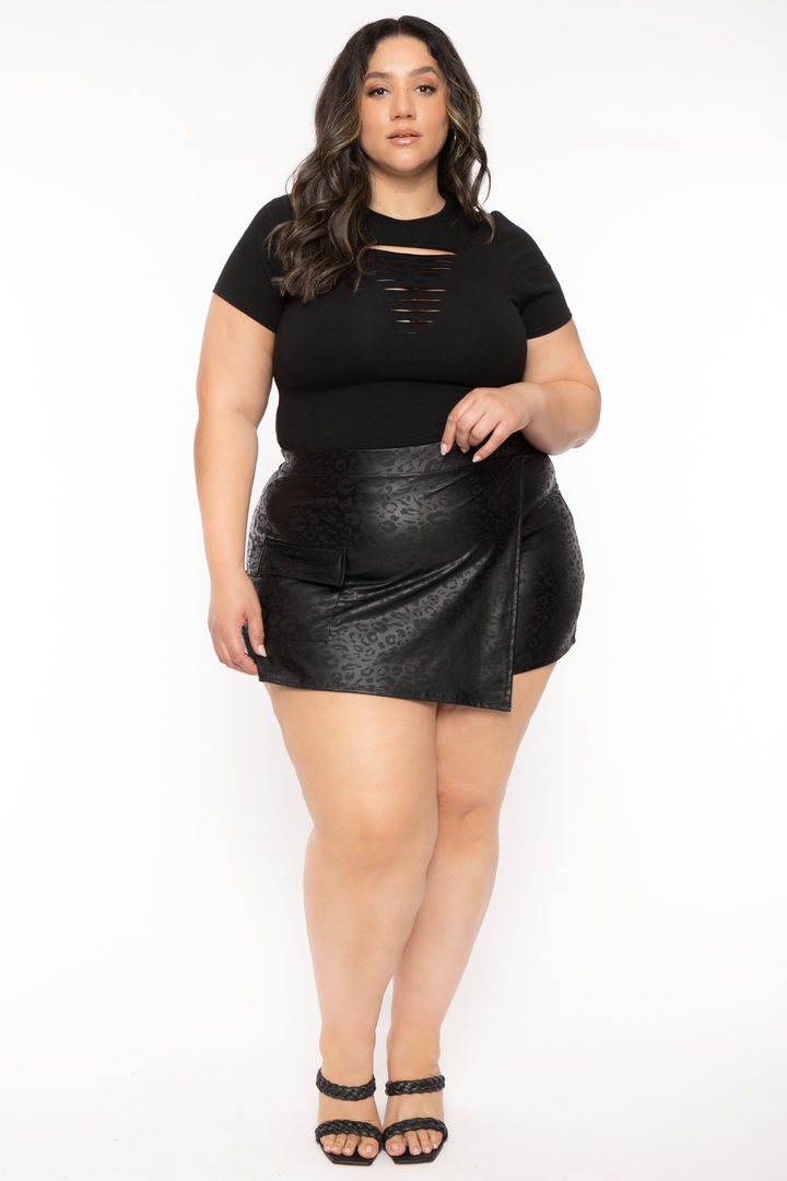 Curvy Sense Bottoms Plus Size Norah Vegan Leather Skort- Black
