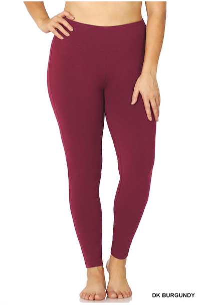 ZENANA Bottoms Plus size Premium Cotton Wide Waistiband Legging - Burgundy