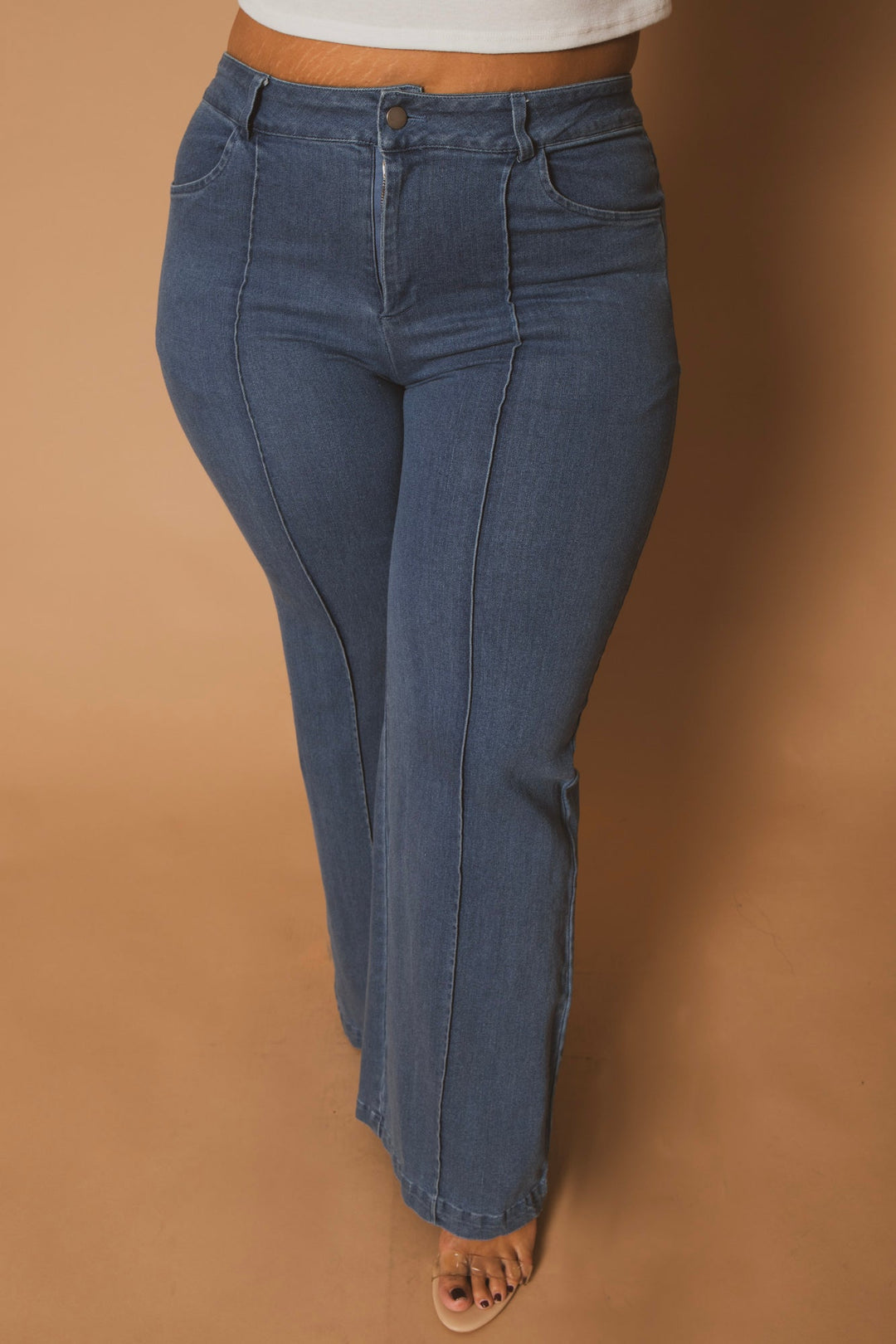 Women's Plus Size Seamline Flare Pants - Blue - Curvy Sense Women's Plus Size Seamline Flare Pants - Blue - Curvy Sense